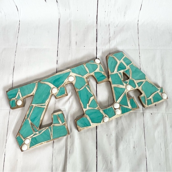 Zeta Tau Alpha Mosaic Letters ZTA turquoise and white - Picture 6 of 7